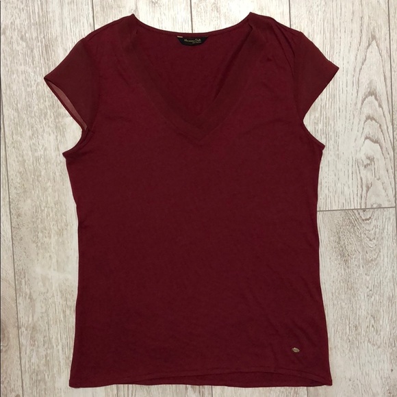 Massimo Dutti burgundy v neck cotton top size M - Picture 1 of 4